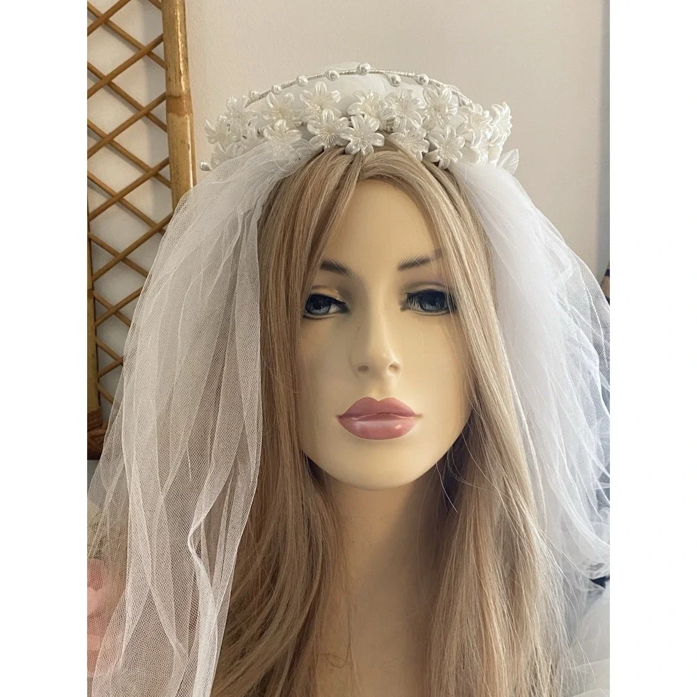 Vintage‎ Floral Beaded Pearl Embellished Wedding Crown Headband Pearlescent EUC